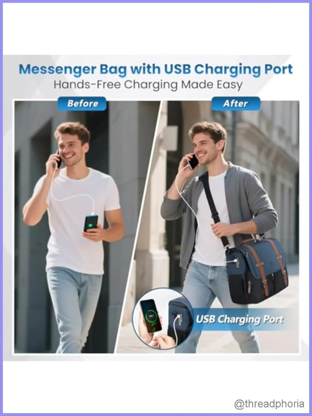 MATEIN Laptop Messenger Bag for Men, Shoulder Bag with USB Charging Port
